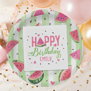 Cute Pink Watermelon, Summer Fruit Birthday Napkin