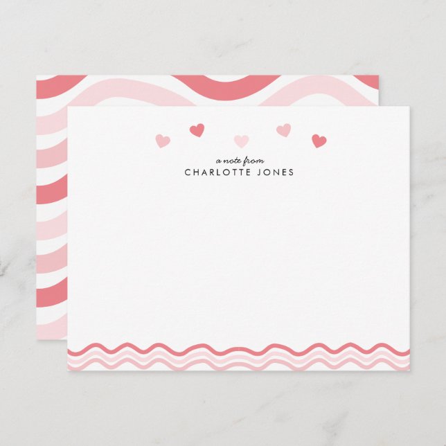 Cute Pink Wavy Pattern Hearts Kids Stationery Card (Front/Back)