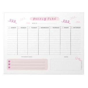 Cute Pink Weekly Planner Notepad