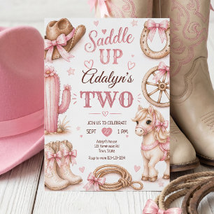 Cute Pink Western Cowgirl Horse Birthday  Invitation