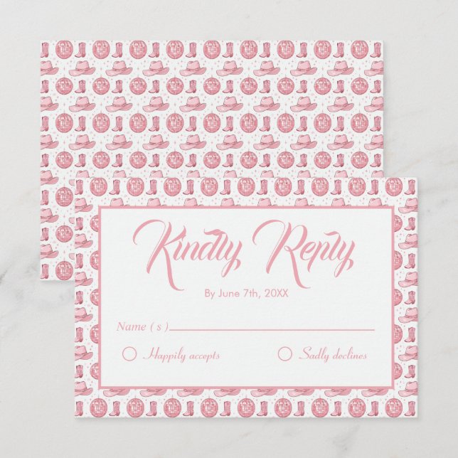 Cute Pink Western Wedding RSVP Card (Front/Back)