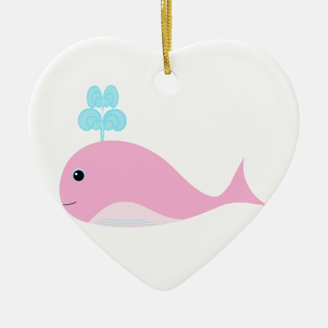 Cute Pink Whale Ceramic Tree Decoration (Front)