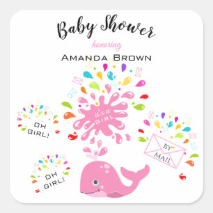 Cute Pink Whale Colourful Girl Baby Shower By Mail Square Sticker