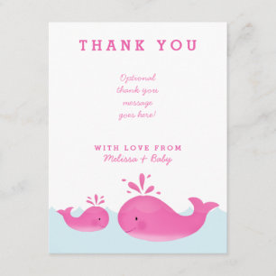 Cute Pink Whale Girl Baby Shower Thank You Cards