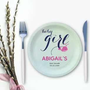 Cute  pink whale ocean themed Baby girl Shower Paper Plate
