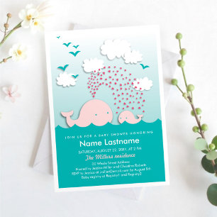 Cute Pink Whales Baby Shower Invite Girl