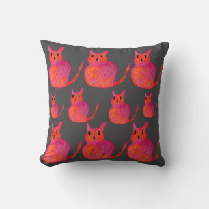 Cute pink whimsical cat watercolor illustration cushion