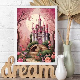 Cute Pink Whimsical Magical Fantasy Castle Poster