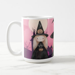 Cute Pink Whimsical Witches Halloween Personalised Coffee Mug