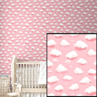 Cute Pink & White Clouds on Mid Pink