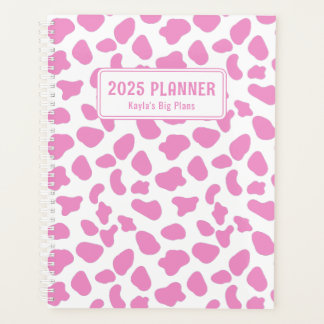 Cute Pink & White Cow Print Custom Planner