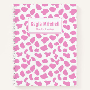 Cute Pink & White Cow Print Personalised Notebook