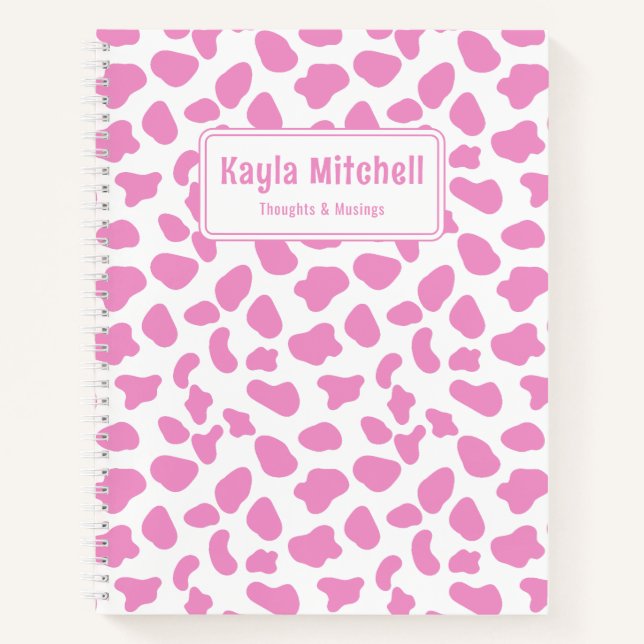 Cute Pink & White Cow Print Personalised Notebook (Front)