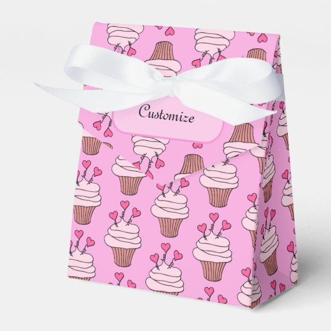 Cute Pink & White Cupcakes Tent 2 Favour Box (Front Side)