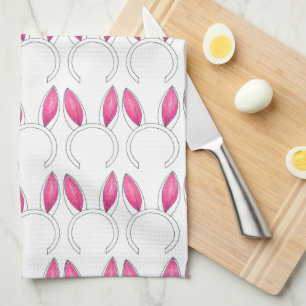 Cute Pink White Easter Bunny Rabbit Ears Spring Tea Towel