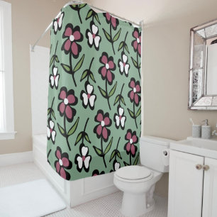 cute Pink white flowers pattern Shower Curtain