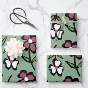 cute Pink white flowers pattern Wrapping Paper Sheet