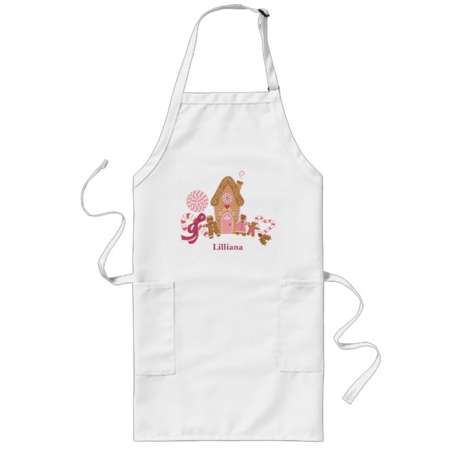 Cute Pink White Gingerbread Candy Adult Apron (Front)