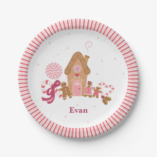Cute Pink White Gingerbread Candy Paper Plates