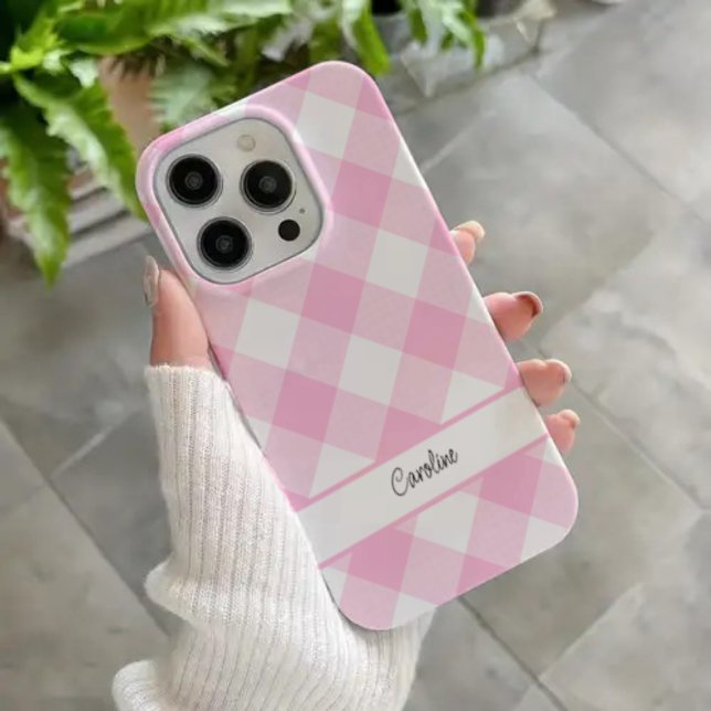 Cute Pink White Gingham Plaid Pattern (Creator Uploaded)