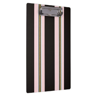 Cute Pink & White Gold Black Stripe Clipboard