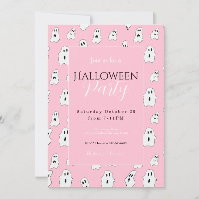 Cute Pink White Happy Ghosts Invitation (Front)