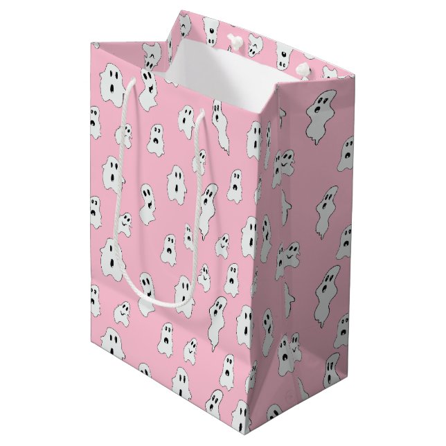 Cute Pink White Happy Ghosts Medium Gift Bag (Front Angled)