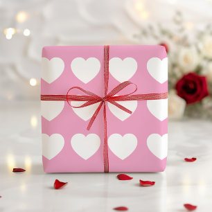 Cute Pink White Heart Birthday Valentine's Day Wrapping Paper
