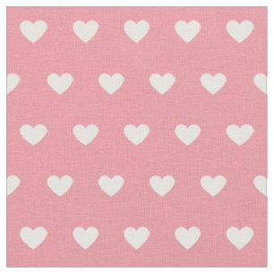 Cute Pink White Hearts Dot Pattern Fabric