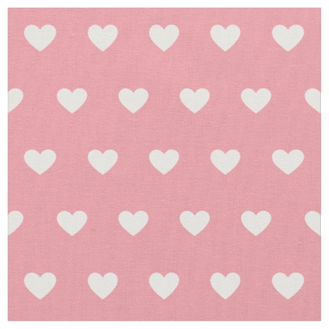 Cute Pink White Hearts Dot Pattern  Fabric (Close Up)