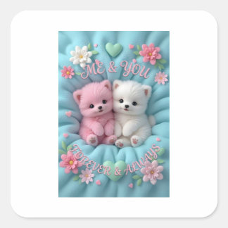 Cute Pink & White Kittens – "Me & You, Forever & A Square Sticker