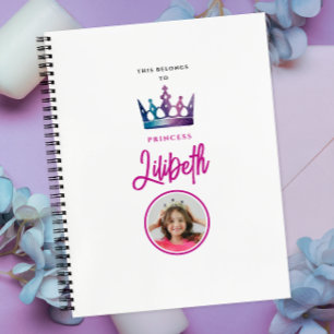 Cute Pink White Magic Princess Crown Photo Notebook