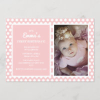 Cute Pink White Polka Dot Little Girl 1st Birthday