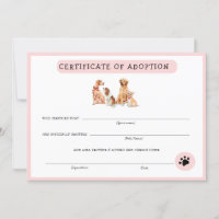 Cute Pink & White Puppy Adoption Certificate