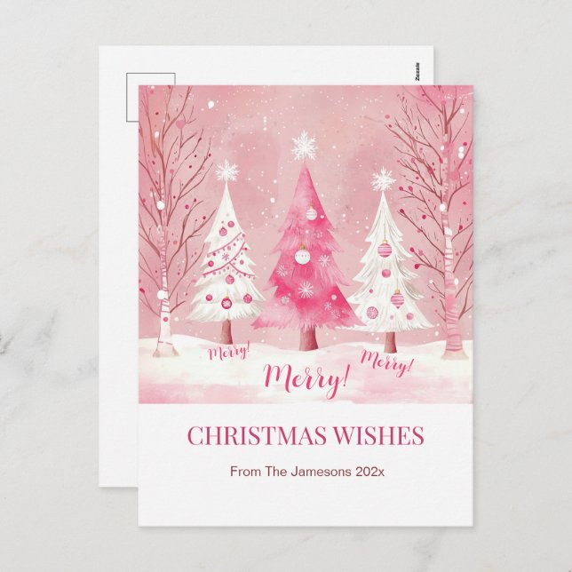 Cute Pink White Retro Christmas  Holiday Postcard (Front/Back)