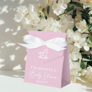 Cute Pink White Rocking Horse Baby Shower Favour Box
