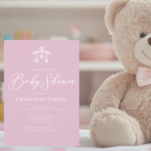 Cute Pink White Typography Baby Shower Invitation