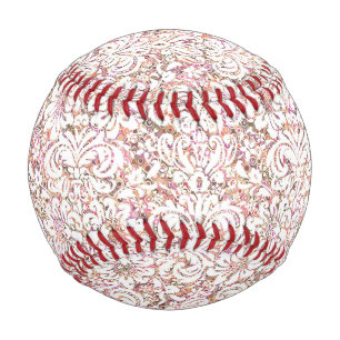 Cute pink white vintage floral design baseball