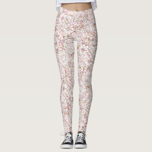 Cute pink white vintage floral design leggings
