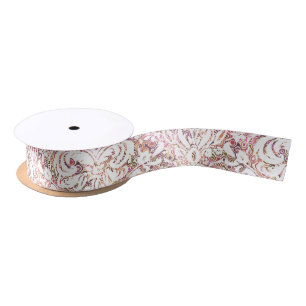Cute pink white vintage floral design satin ribbon