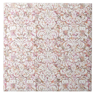 Cute pink white vintage floral design tile