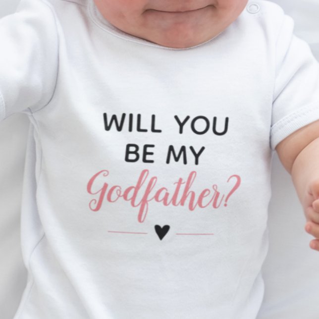Cute Pink Will You Be My Godfather Proposal Baby Bodysuit (Creator Uploaded)