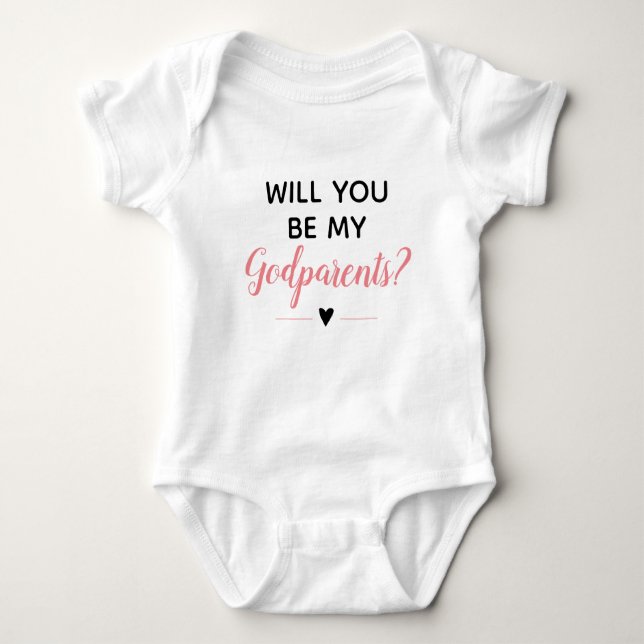 Cute Pink Will You Be My Godparents Baby Bodysuit (Front)
