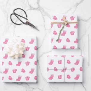 Cute Pink Winter Christmas Pattern Wrapping Paper Sheet