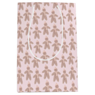 Cute pink winter gingerbread men medium gift bag