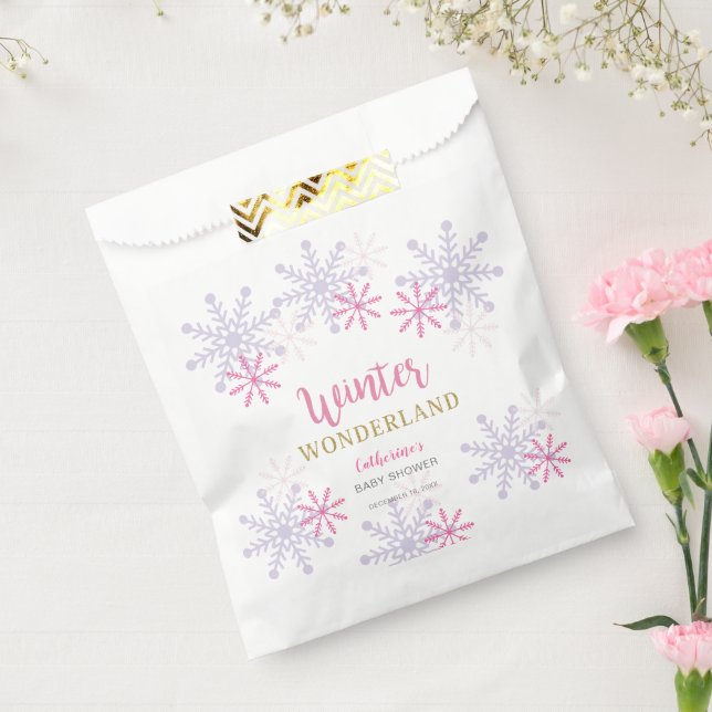 Cute Pink Winter Wonderland Baby Shower Snowflakes Favour Bags (Sealed)