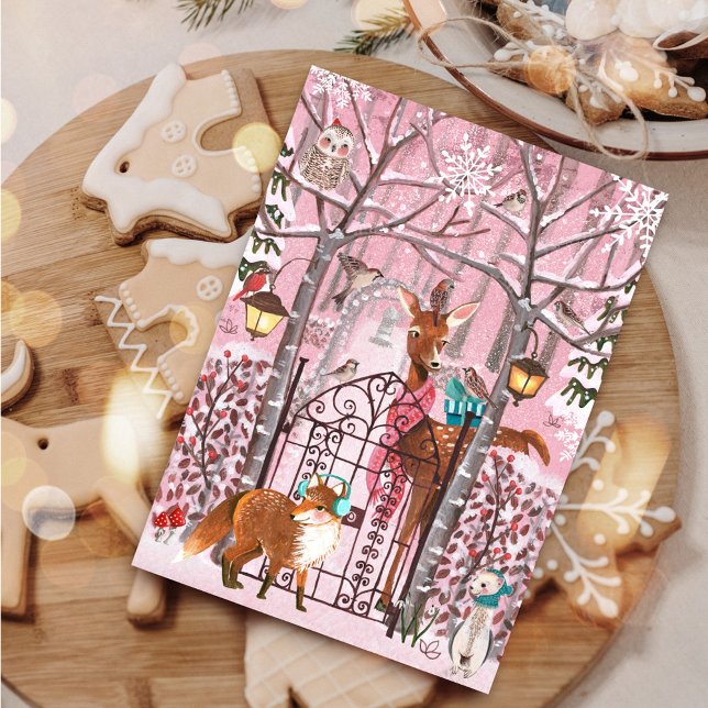 Cute Pink Winter Woodland Animals Holiday (Cute Pink Winter Woodland Animals Holiday)