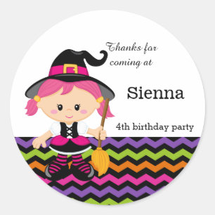 Cute pink witch classic round sticker