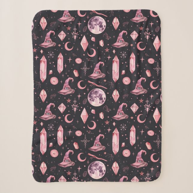 Cute Pink Witchy  Sherpa Blanket (Front)