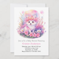Cute Pink Wolf Pup Girl Baby Shower